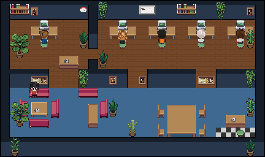 Six Action Agents inside the Pixel Office